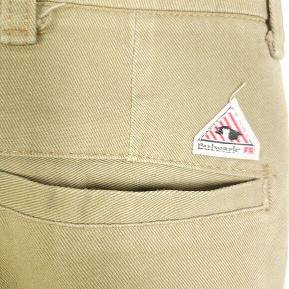 Bulwark FR Fire Resistant Mens 42x30 Beige Flat Front Cotton Chino Khaki Pants - Picture 2 of 7